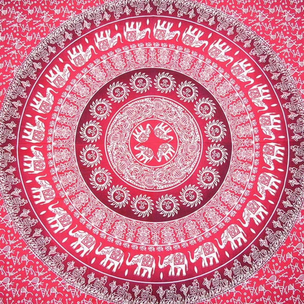 Elephant Print Cotton Pink Boho Tapestries Home Decor by Oussum